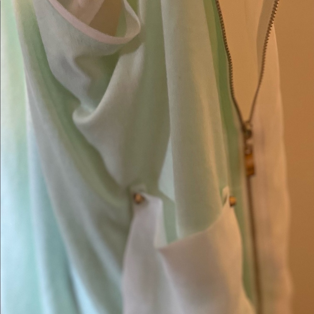 Hypr-white/light tealish green, wide shoulder, sheer tank top